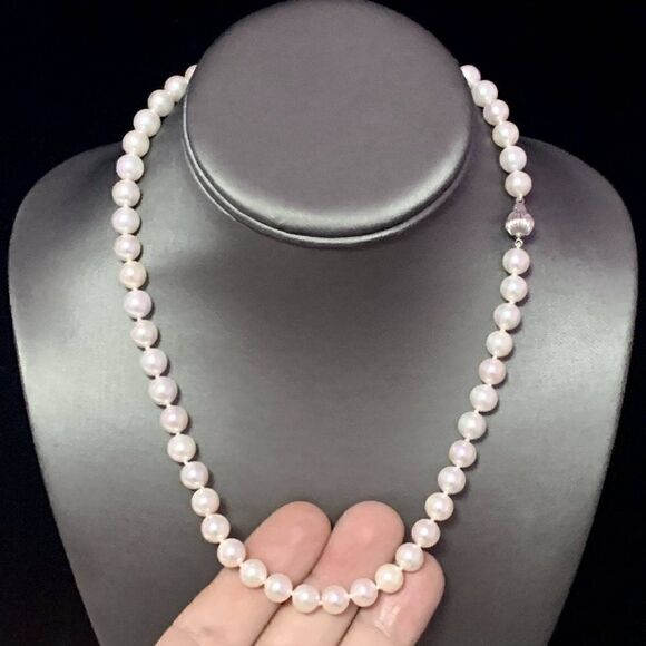 Akoya Pearl Necklace 14k Gold 18" 8.0 mm Certified $3,975 113101 - Picture 5 of 7